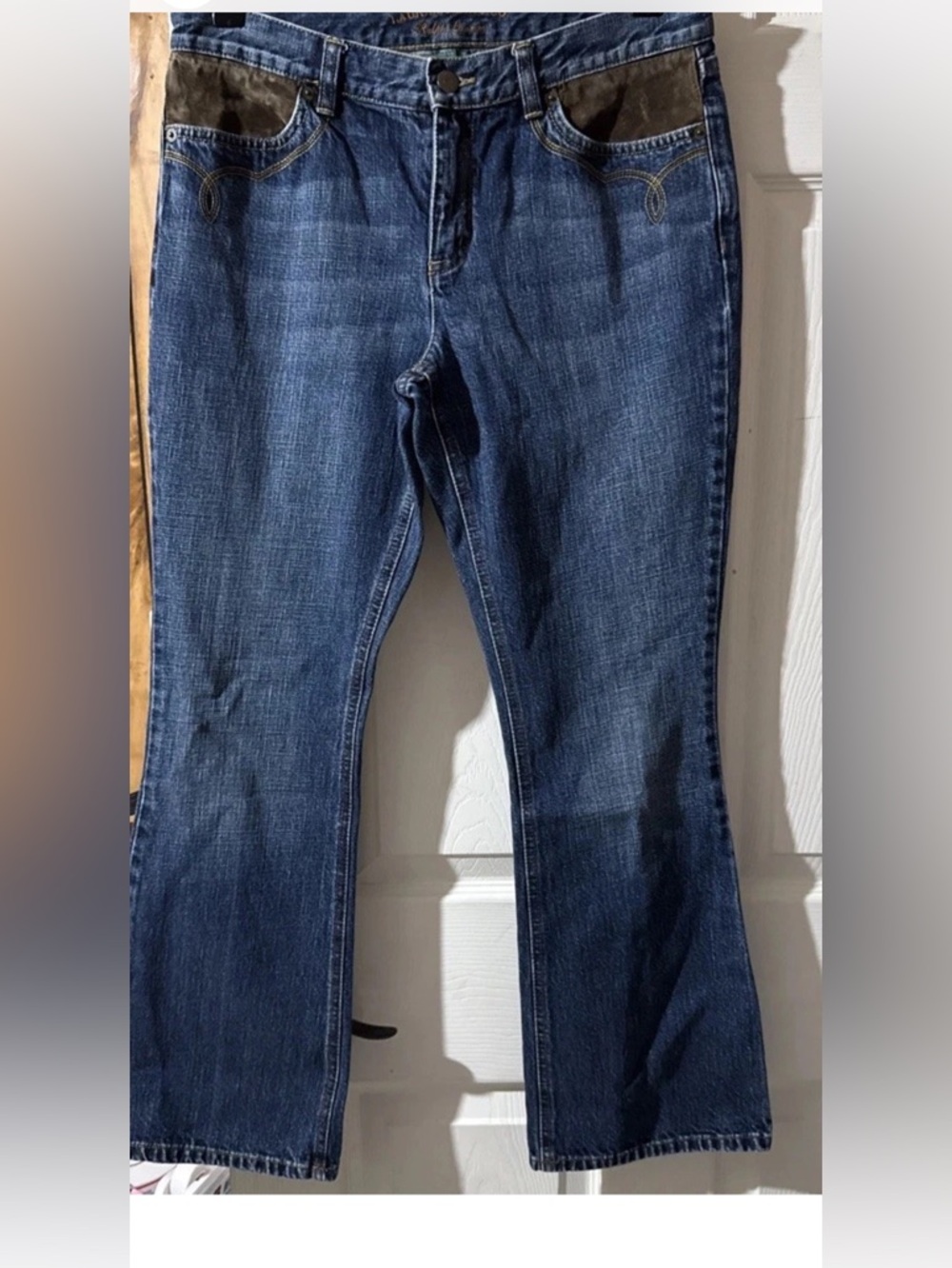 VTG Ralph Lauren Jeans Women's SZ 8P
Bootcut Denim Leather Pocket Band Hip Hop